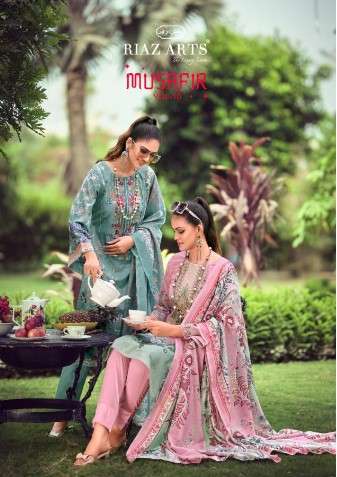 riaz arts musafir v 10 karachi lawn cotton exclusive print salwar suit catalog