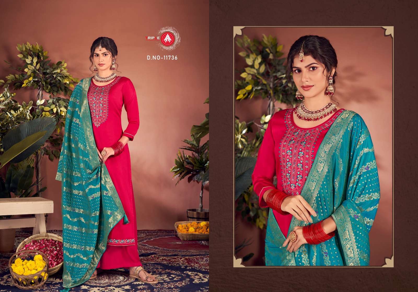 triple aaa aroos jam silk decent look salwar suit catalog