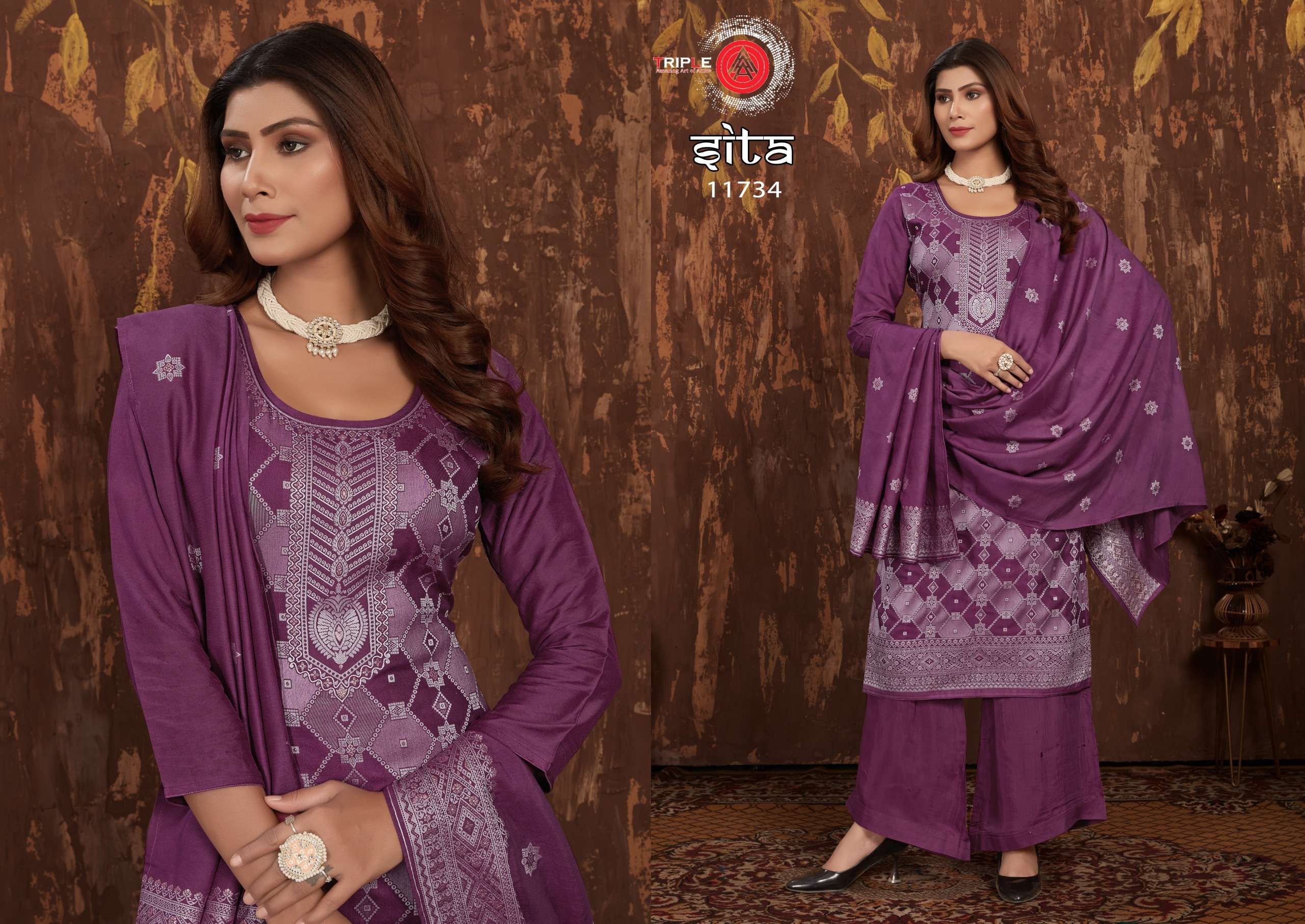 triple aaa sita muslin lakhnavi attrective look salwar suit catalog