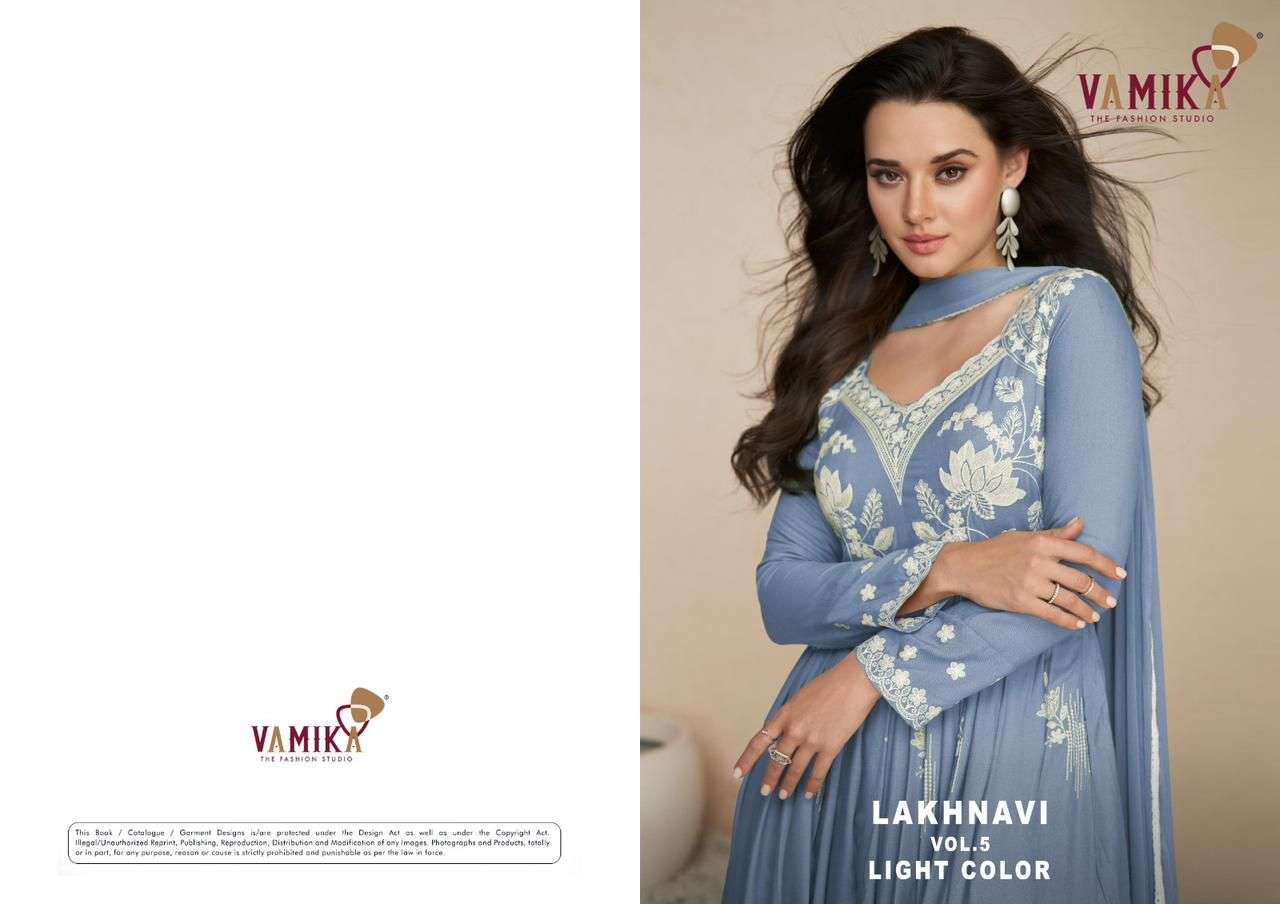 vamika tm lakhnavi vol 7 light color  D NO 1027A to 1027E heavy rayon modern look top with pant catalog
