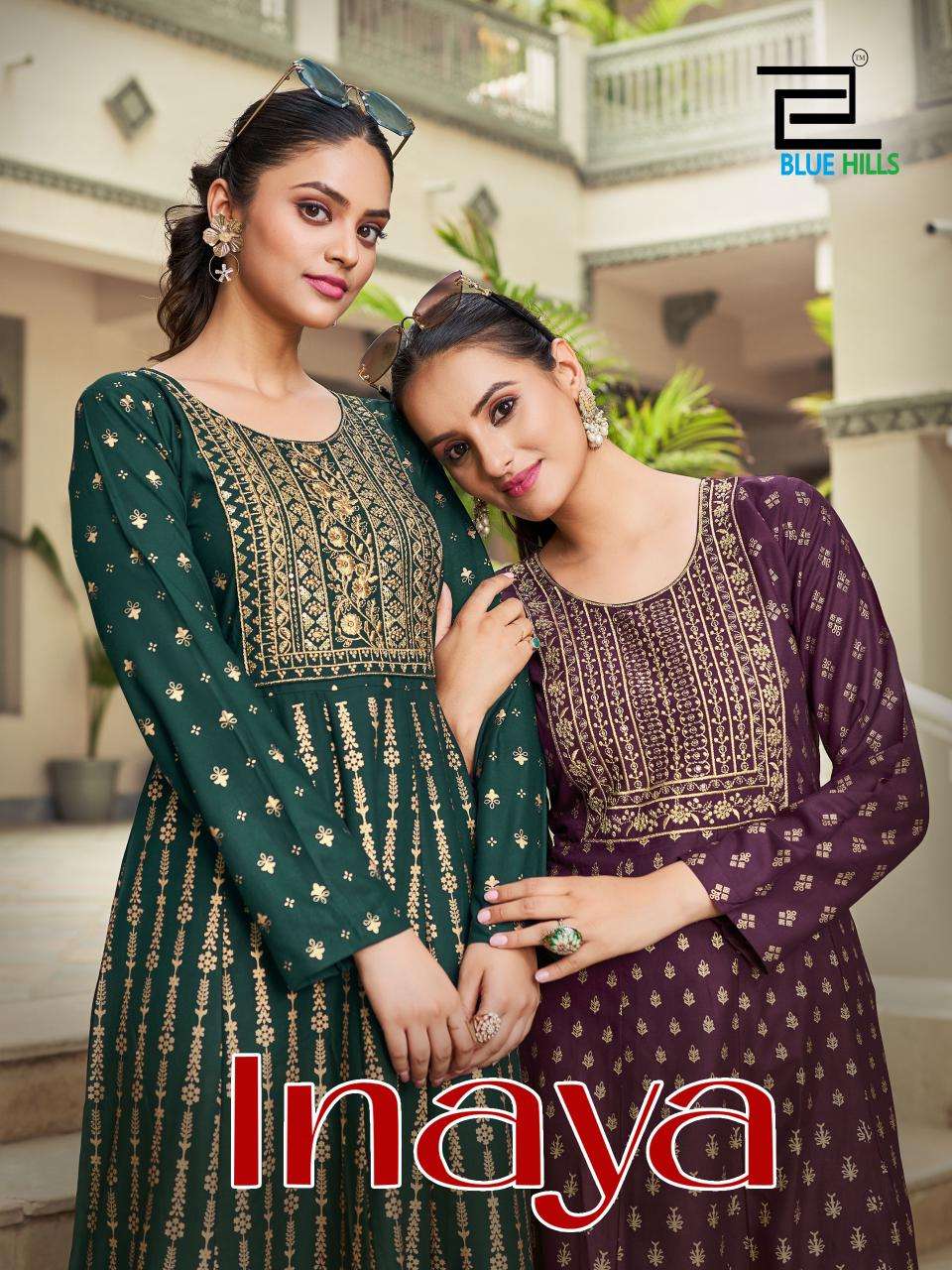 bluehills inaya rayon innovative look : Anarkali Gown With Classic Neck Embroidery Work catalog