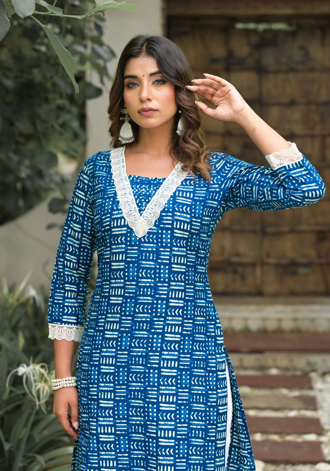 label khoj indigo cotton exclusive print kurti size set