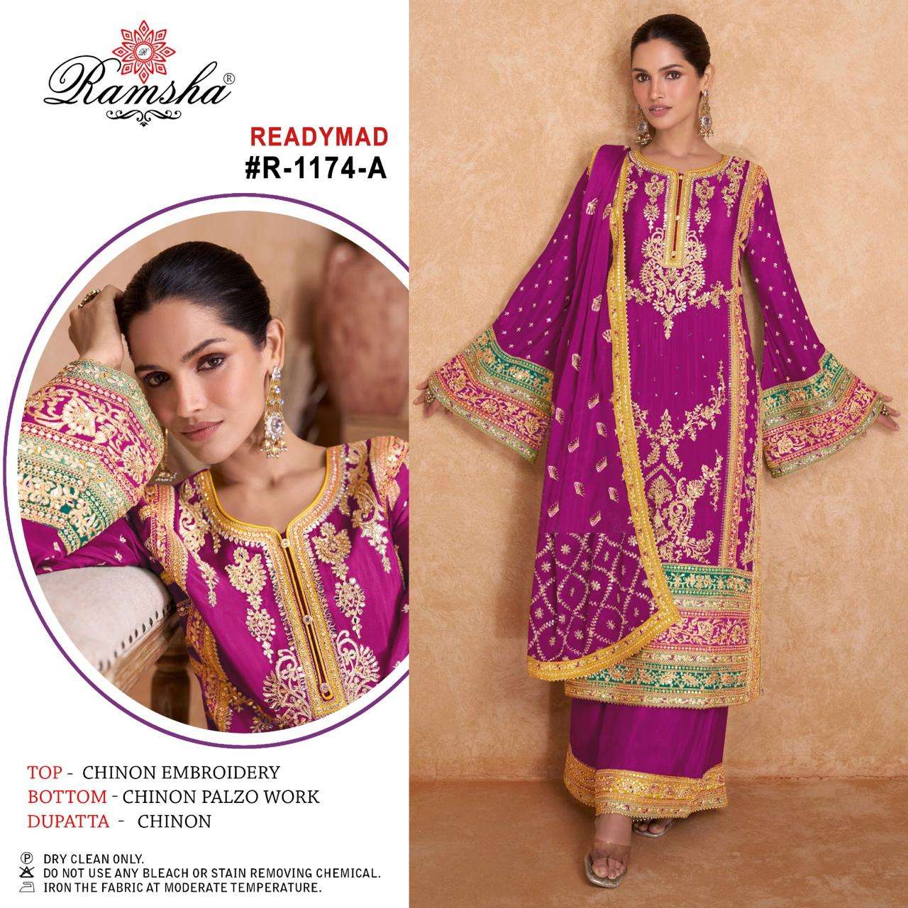 ramsha ramsha r 1174 nx chinnon elegant look kurti plazzo with dupatta catalog