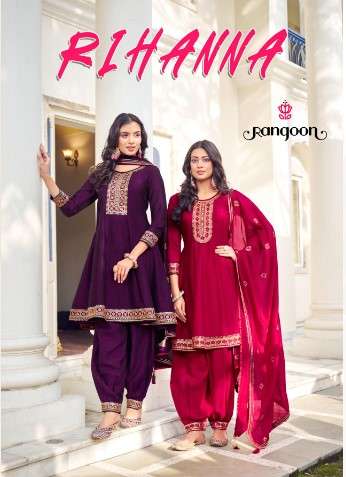 rangoon rihanna silk beutiful look top bottom with dupatta catalog