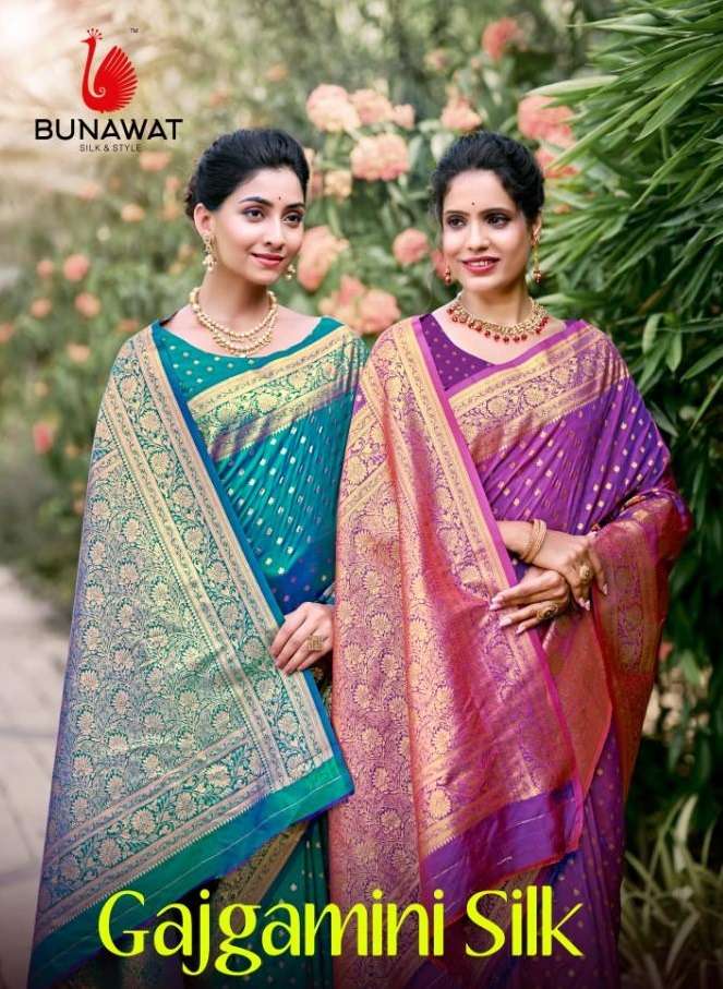 sangam prints bunawat gajgamini silk silk decent look saree catalog