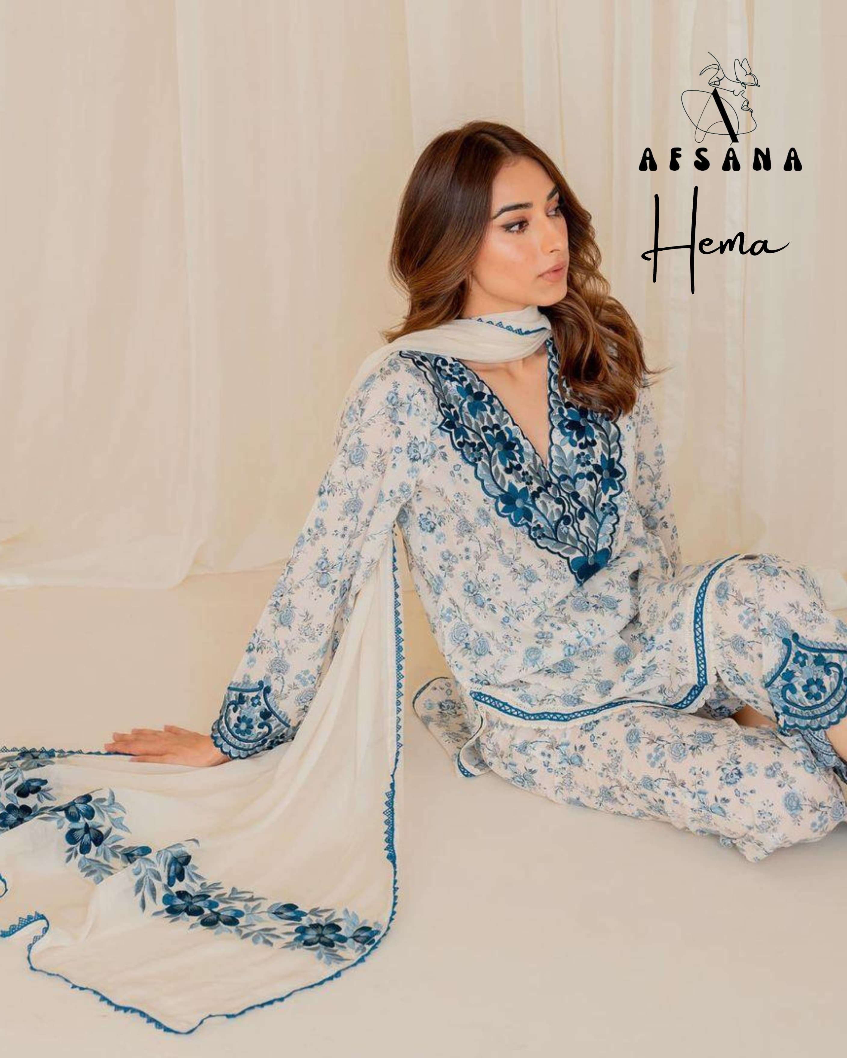 afsana hema muslin digital print attractive look top bottom with dupatta size set