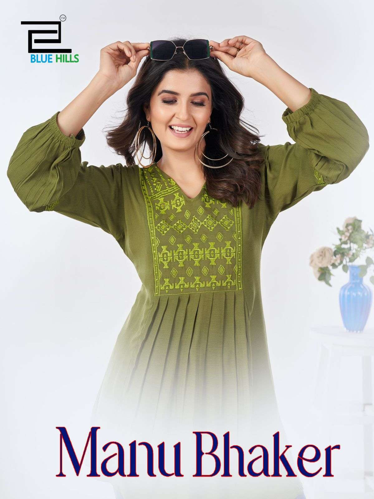 bluehills Manu Bhaker rayon attrective look short kurti catalog