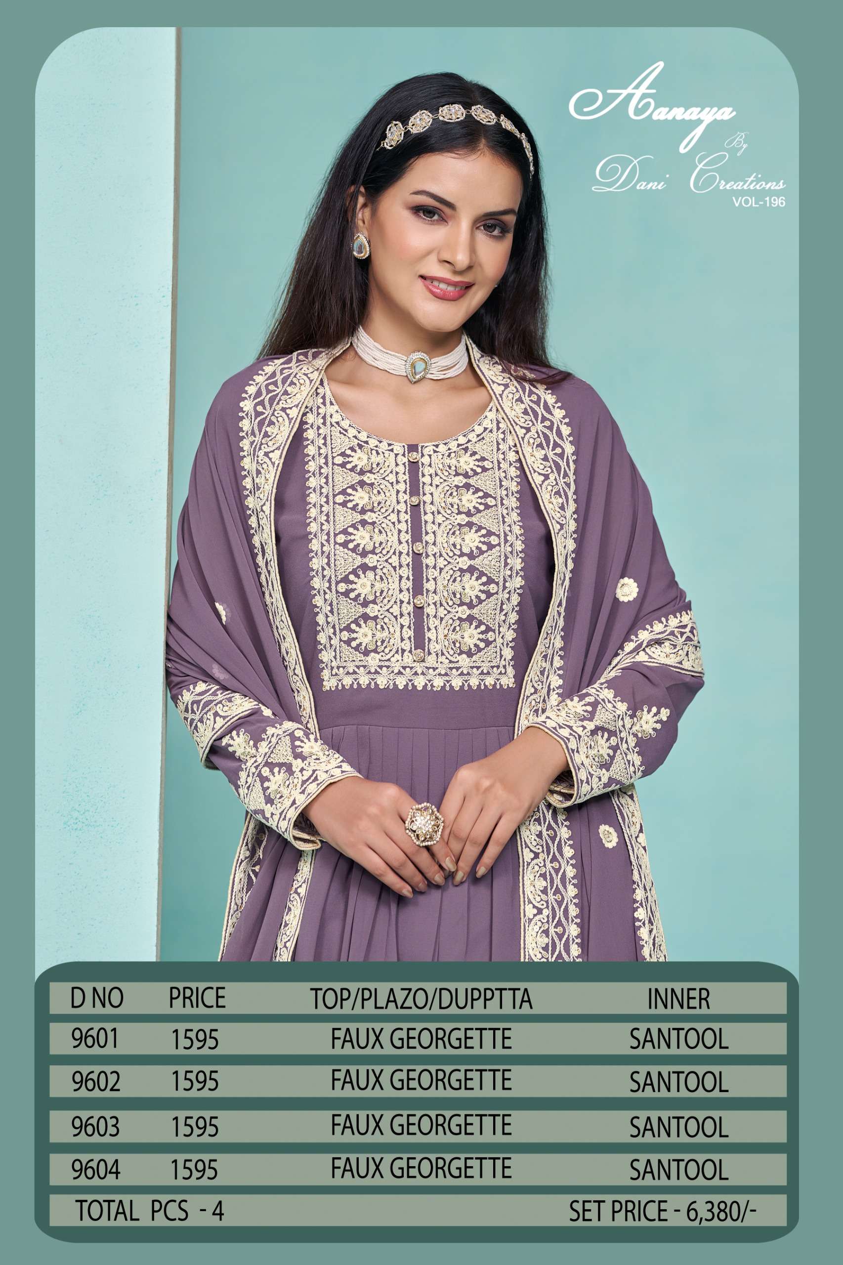 dani aanaya vol 196 9600 series fox georgatte elegant look salwar suit catalog