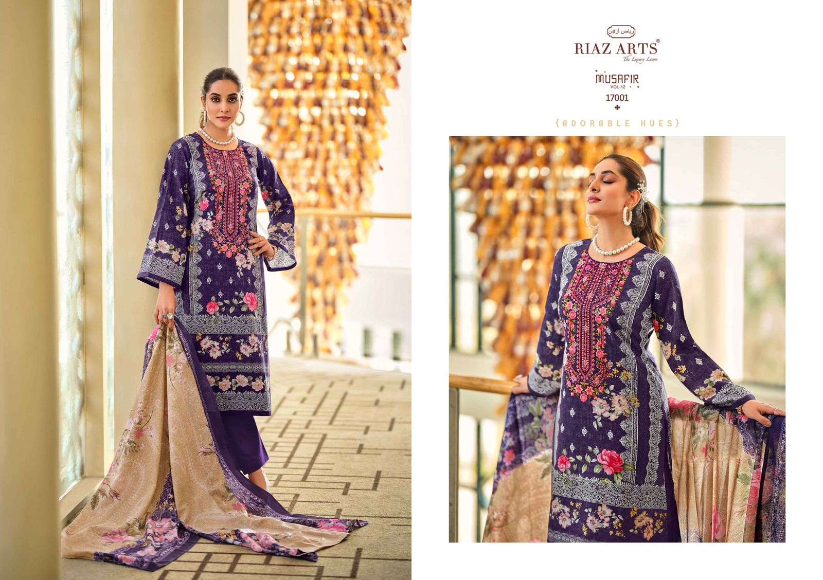 riaz arts musafir v 12  karachi lawn cotton elegant print salwar suit catalog