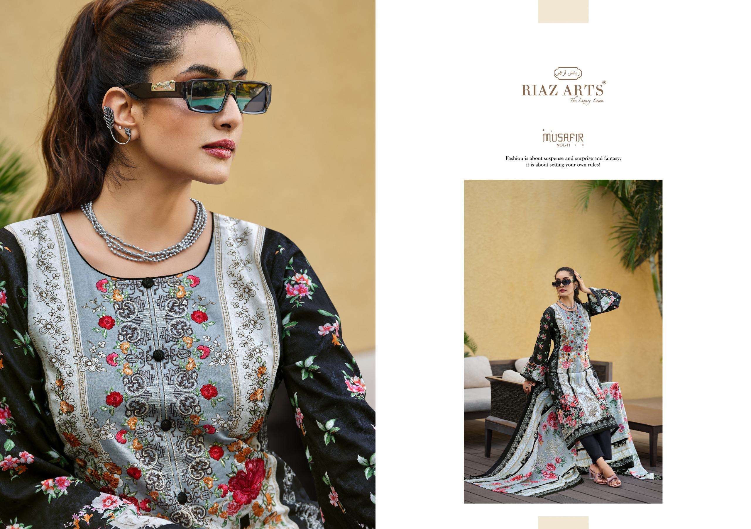 riaz arts musafir vol 11 karachi cotton exclusive print salwar suit catalog