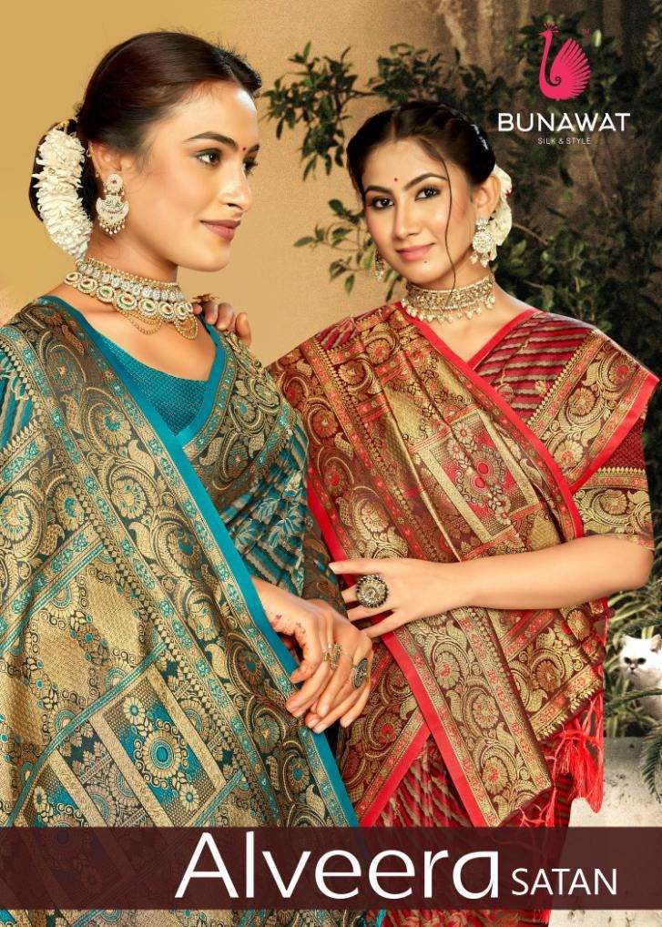 sangam prints bunawat alveer satan satin silk exclusive look saree catalog