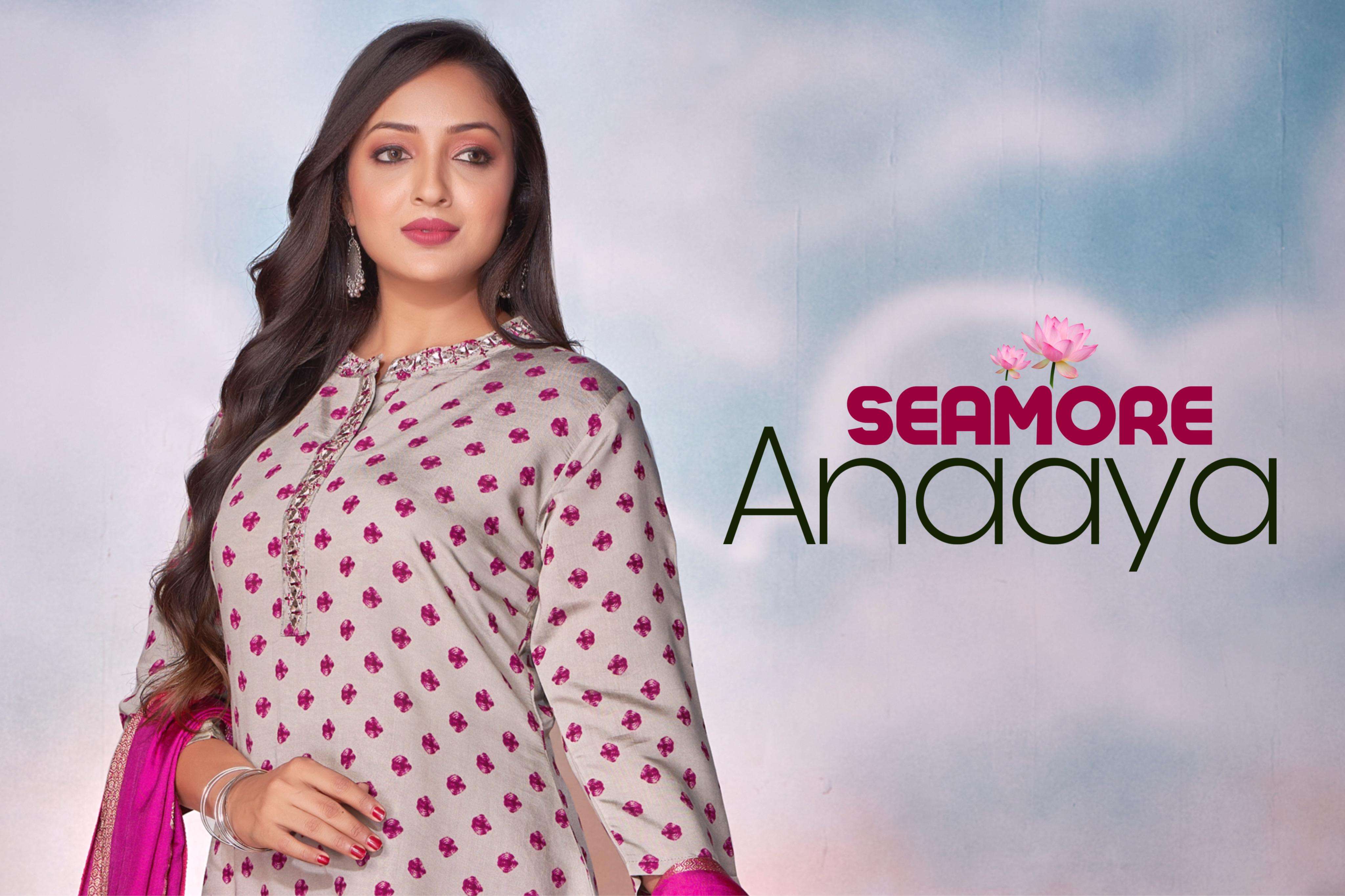 seamore Anaaya roman silk beautiful look kurti pant with dupatta catalog