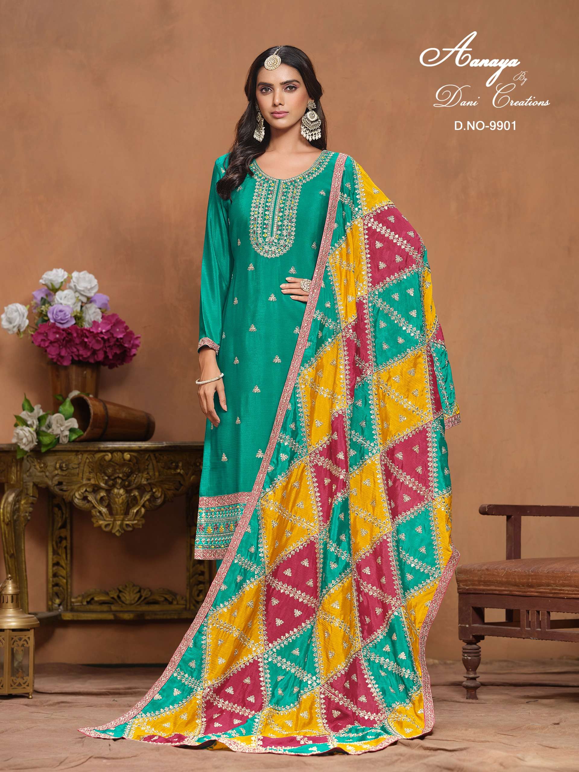 dani aanaya vol 199 chinon silk innovative look salwar suit catalog