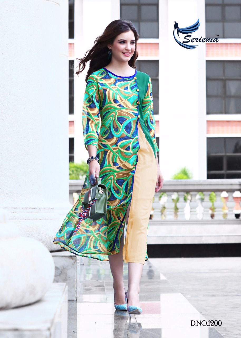 Seriema presents kumb shine fancy Printed georgette kurtis