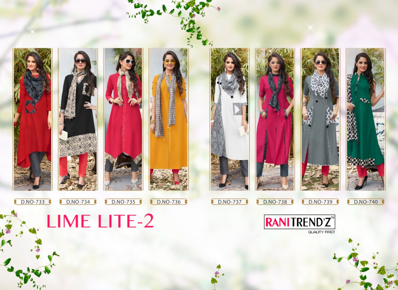 Rani trendz presents lime lite 2 exclusive Fancy collection of kurtis with scarf