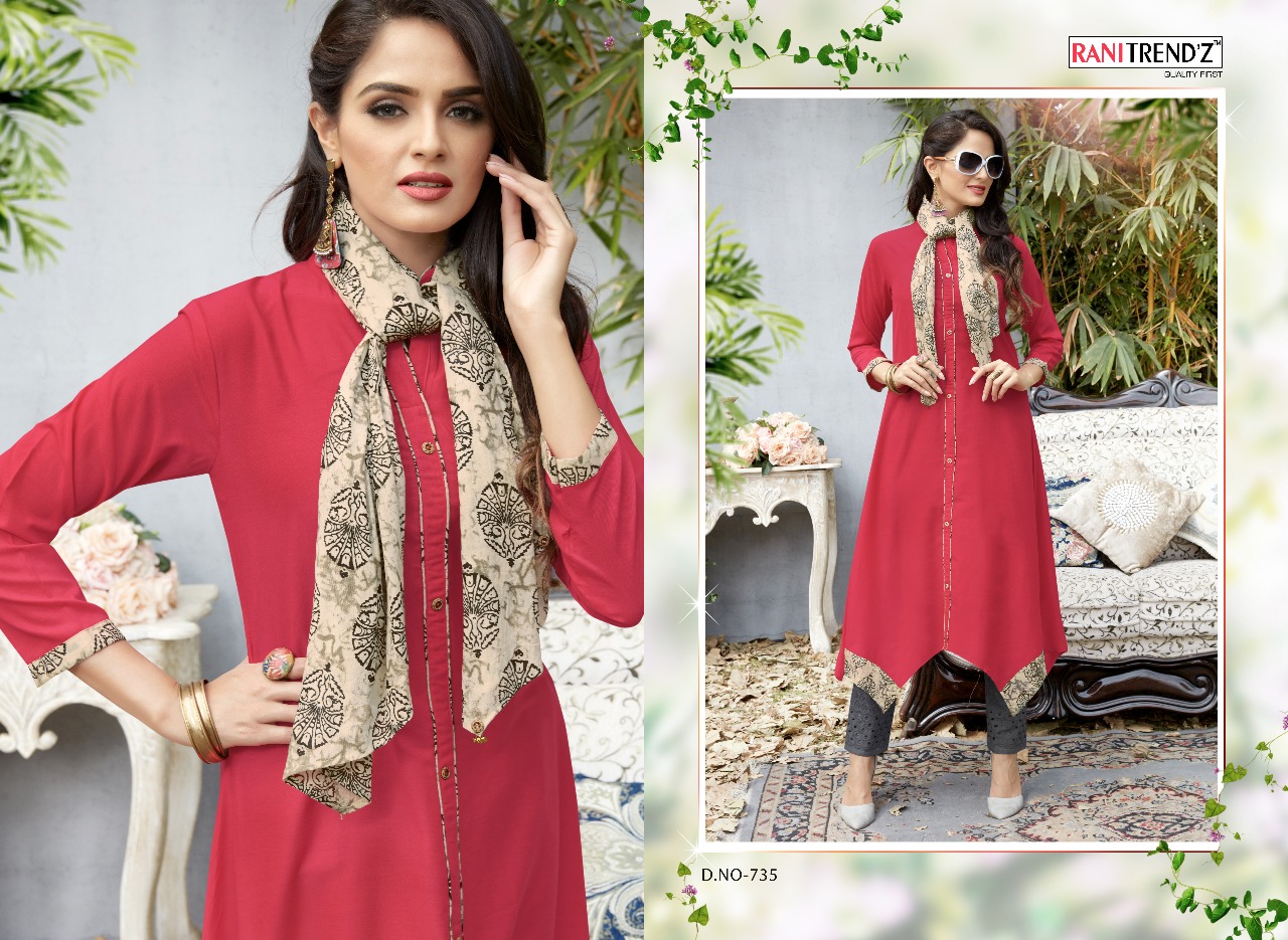 Rani trendz presents lime lite 2 exclusive Fancy collection of kurtis with scarf