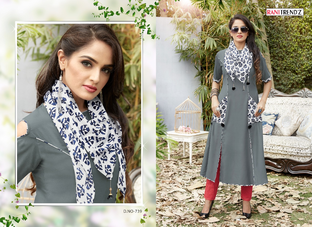 Rani trendz presents lime lite 2 exclusive Fancy collection of kurtis with scarf