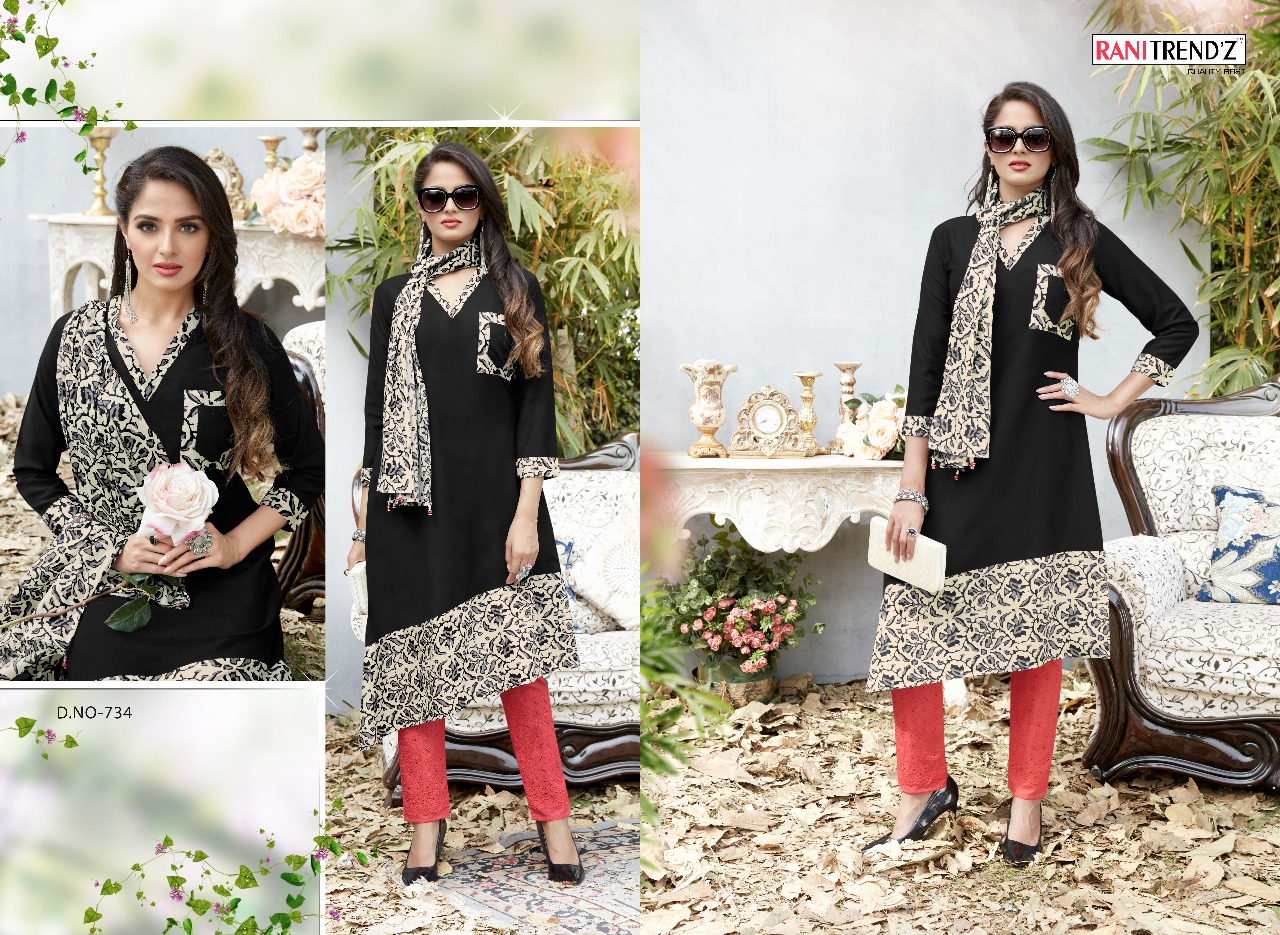 Rani trendz presents lime lite 2 exclusive Fancy collection of kurtis with scarf