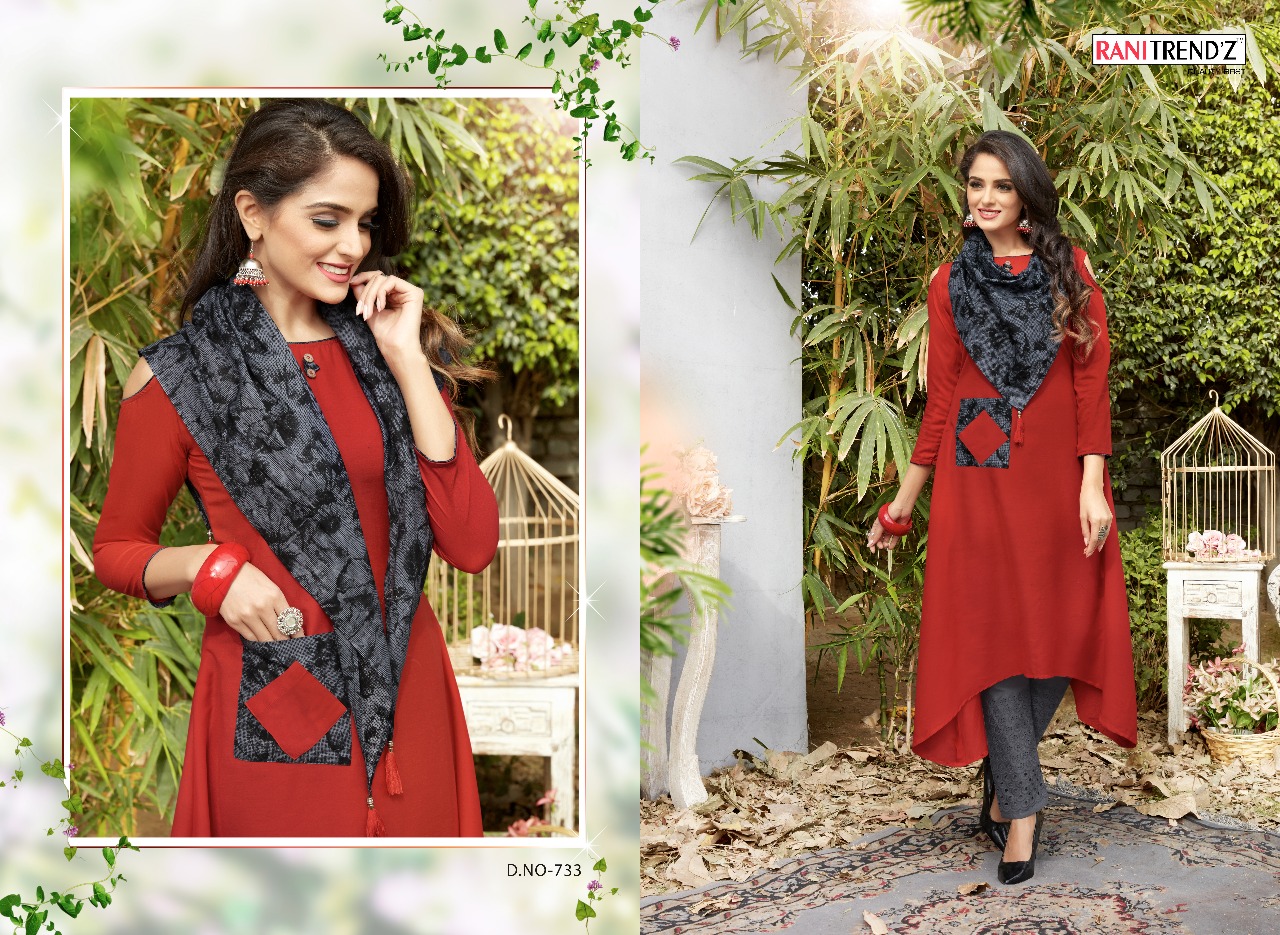 Rani trendz presents lime lite 2 exclusive Fancy collection of kurtis with scarf