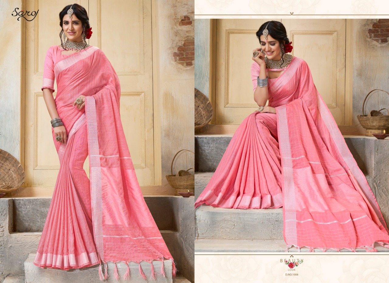 Saroj presents cherries beautiful stylish Cotton linen sarees collection