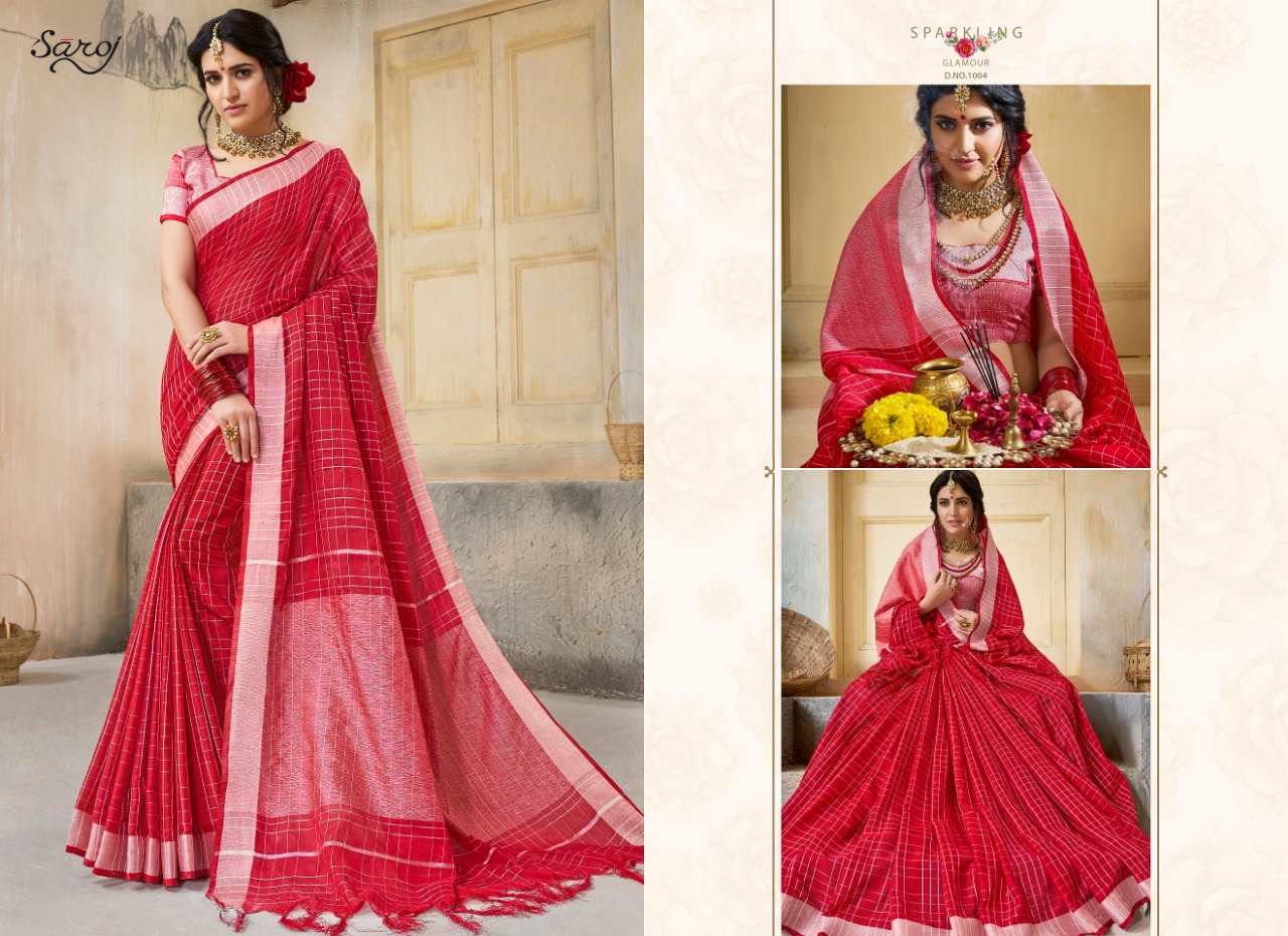 Saroj presents cherries beautiful stylish Cotton linen sarees collection