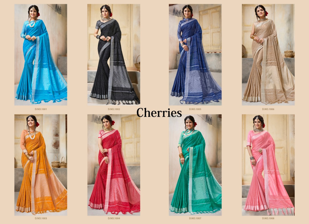 Saroj presents cherries beautiful stylish Cotton linen sarees collection