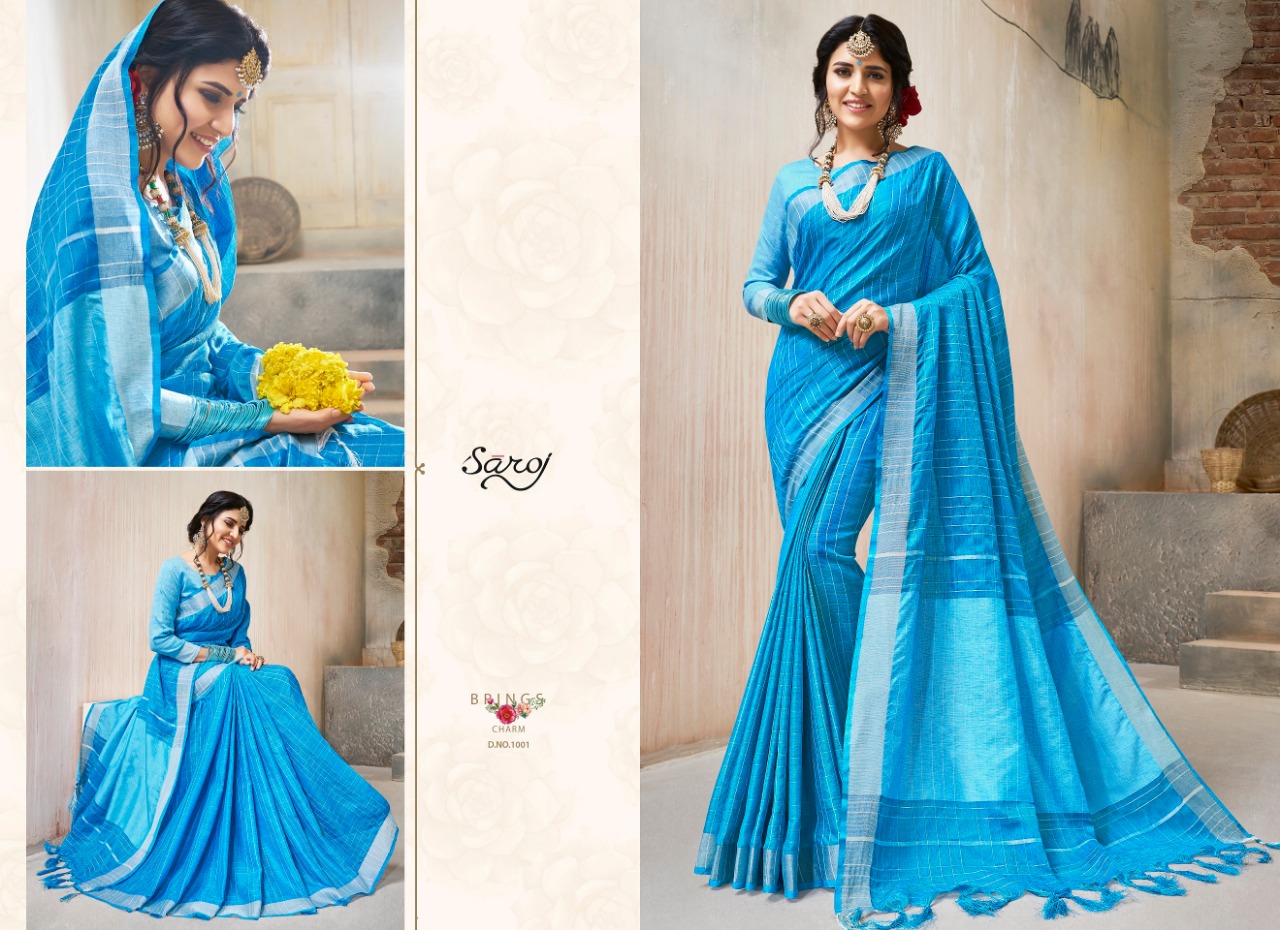 Saroj presents cherries beautiful stylish Cotton linen sarees collection