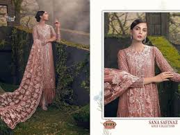 SHREE FABS Sana Safinaz gold 2123 pink design Salwar Kameez Georgette Singles