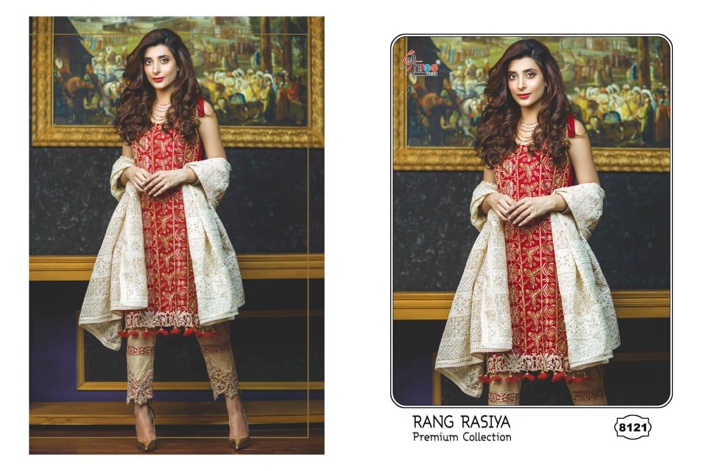 SHREE FABS Rang rasiya premium 8121 red design Salwar Kameez Cotton Singles