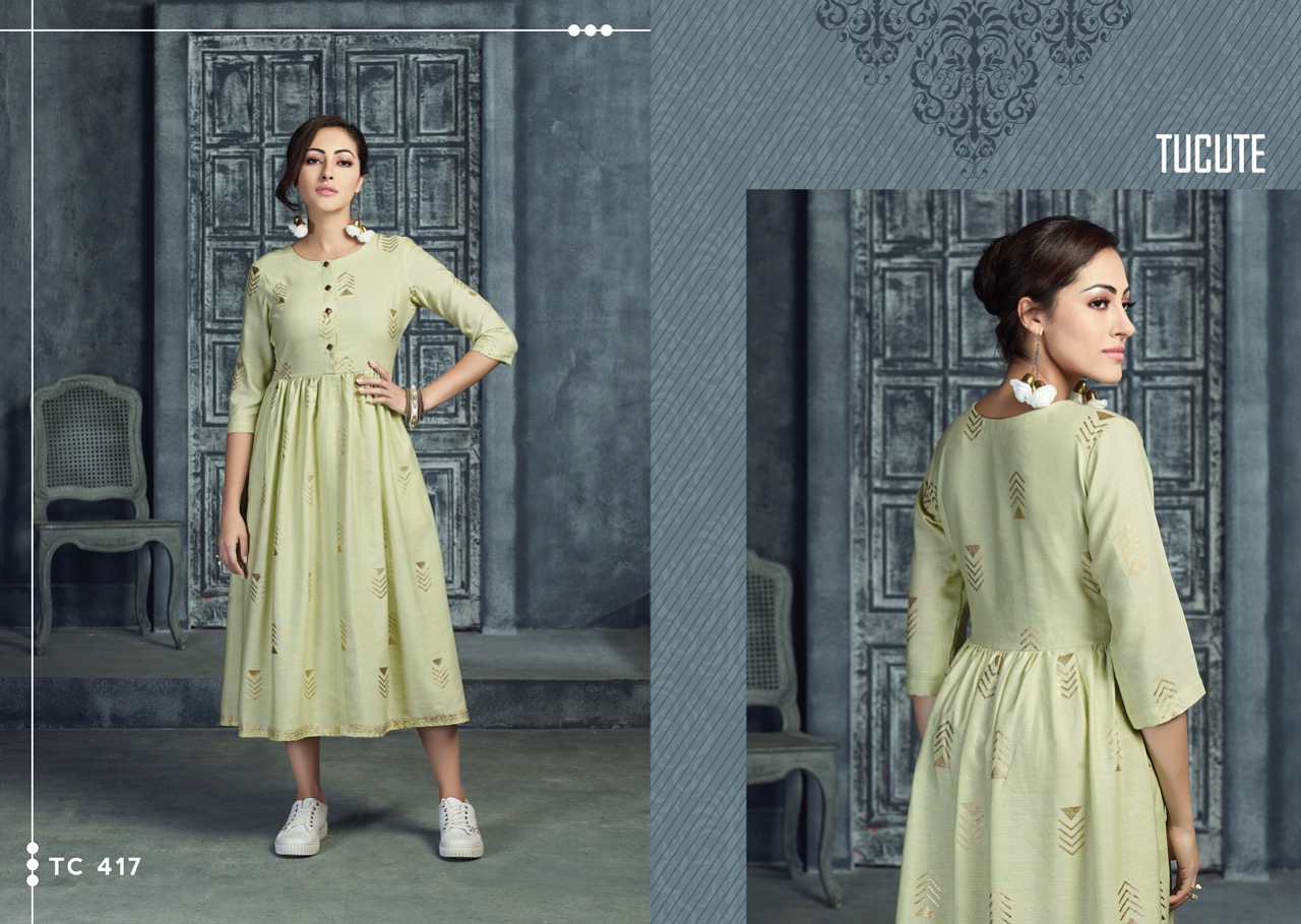 karma trendz tucute colorful fancy wear kurtis collection