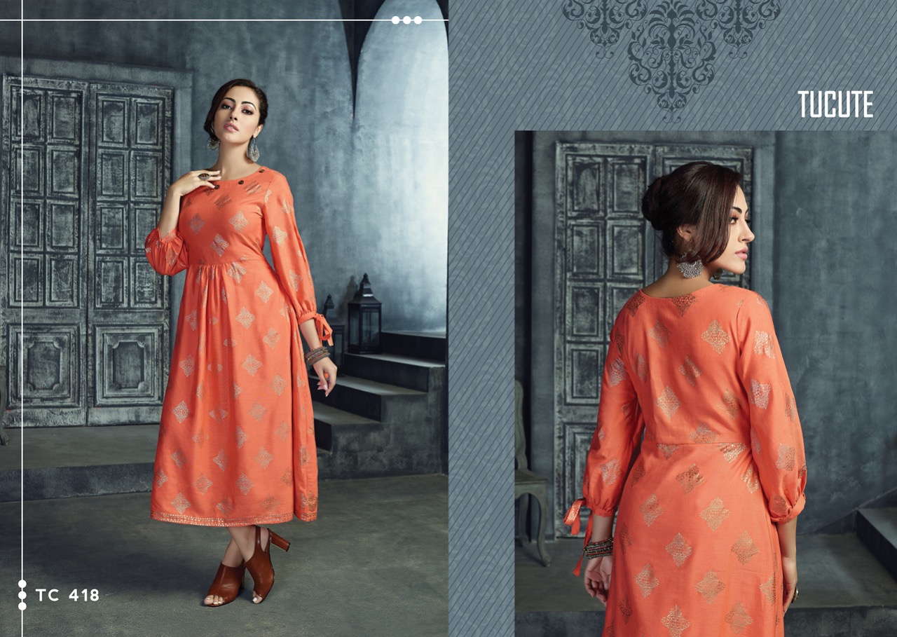 karma trendz tucute colorful fancy wear kurtis collection