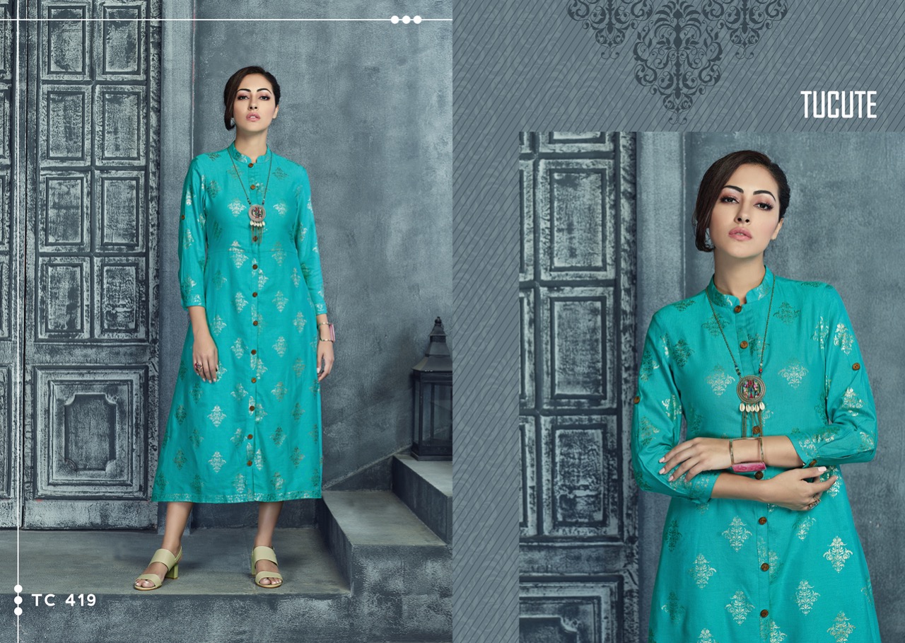 karma trendz tucute colorful fancy wear kurtis collection