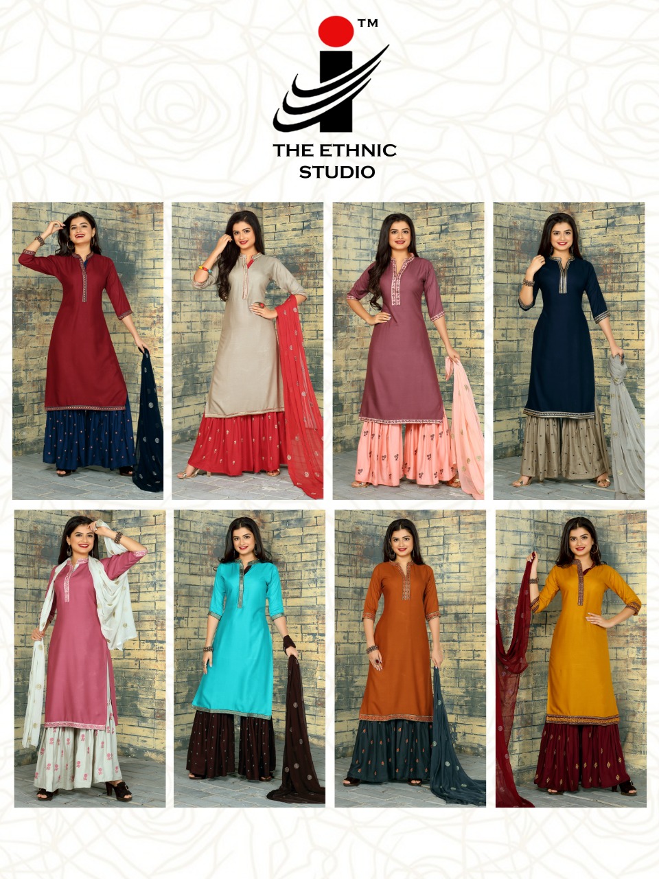 The ethnic studio kamli rayon kurti with sharara and dupatta catalog