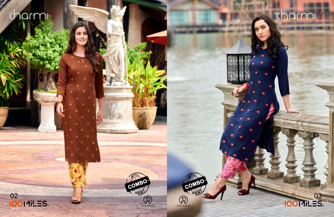 100 miles charmis modern Stylish look attractive designed Kurties with plazzo