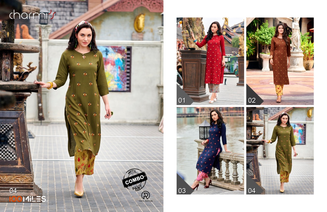 100 miles charmis modern Stylish look attractive designed Kurties with plazzo