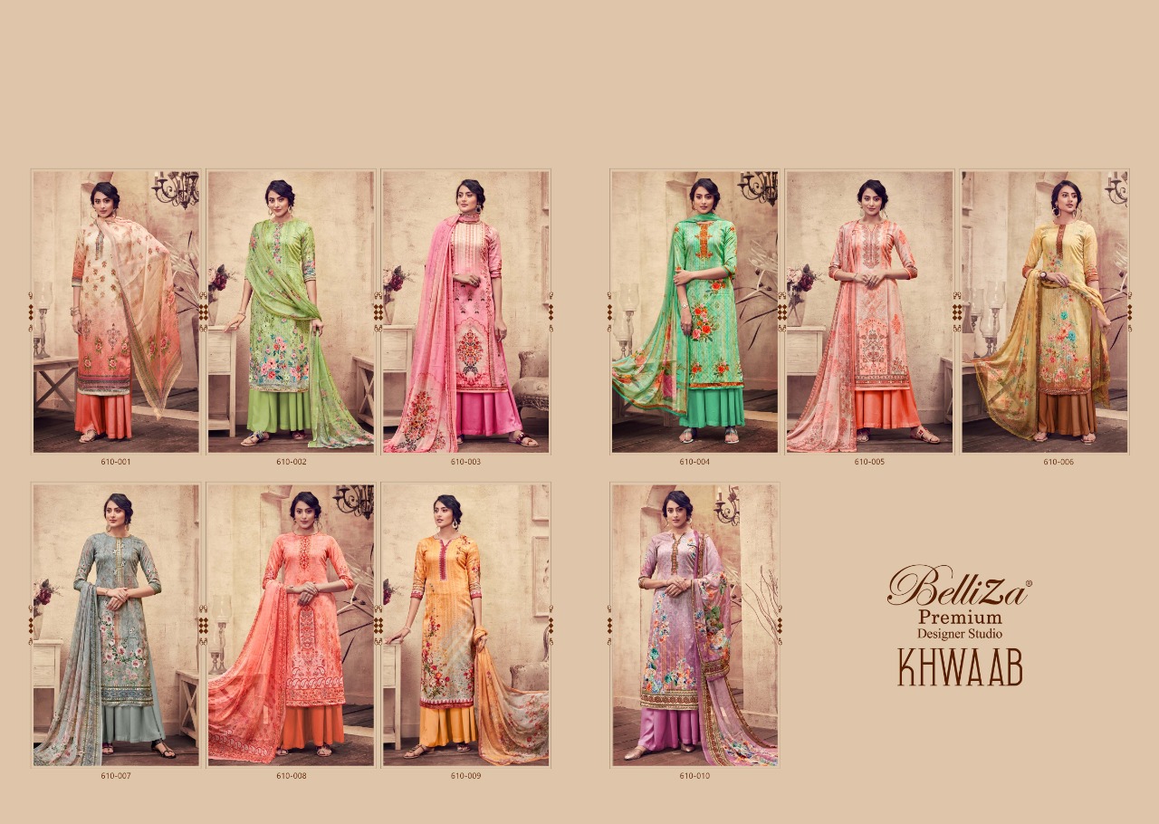 Belliza khwaab astonishing style jam cotton satin embroided ari work beautifull Salwar suits