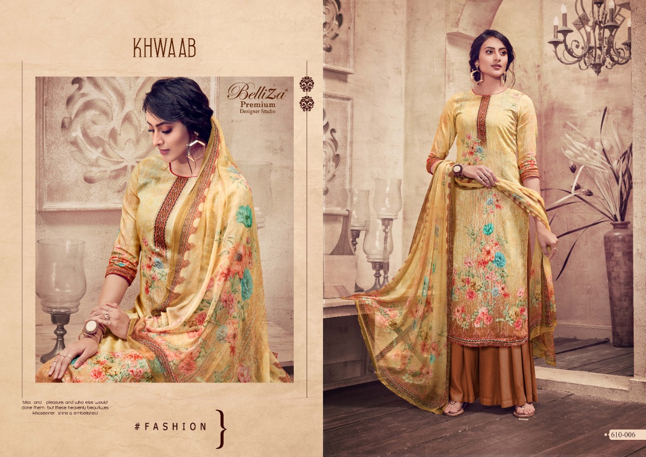 Belliza khwaab astonishing style jam cotton satin embroided ari work beautifull Salwar suits