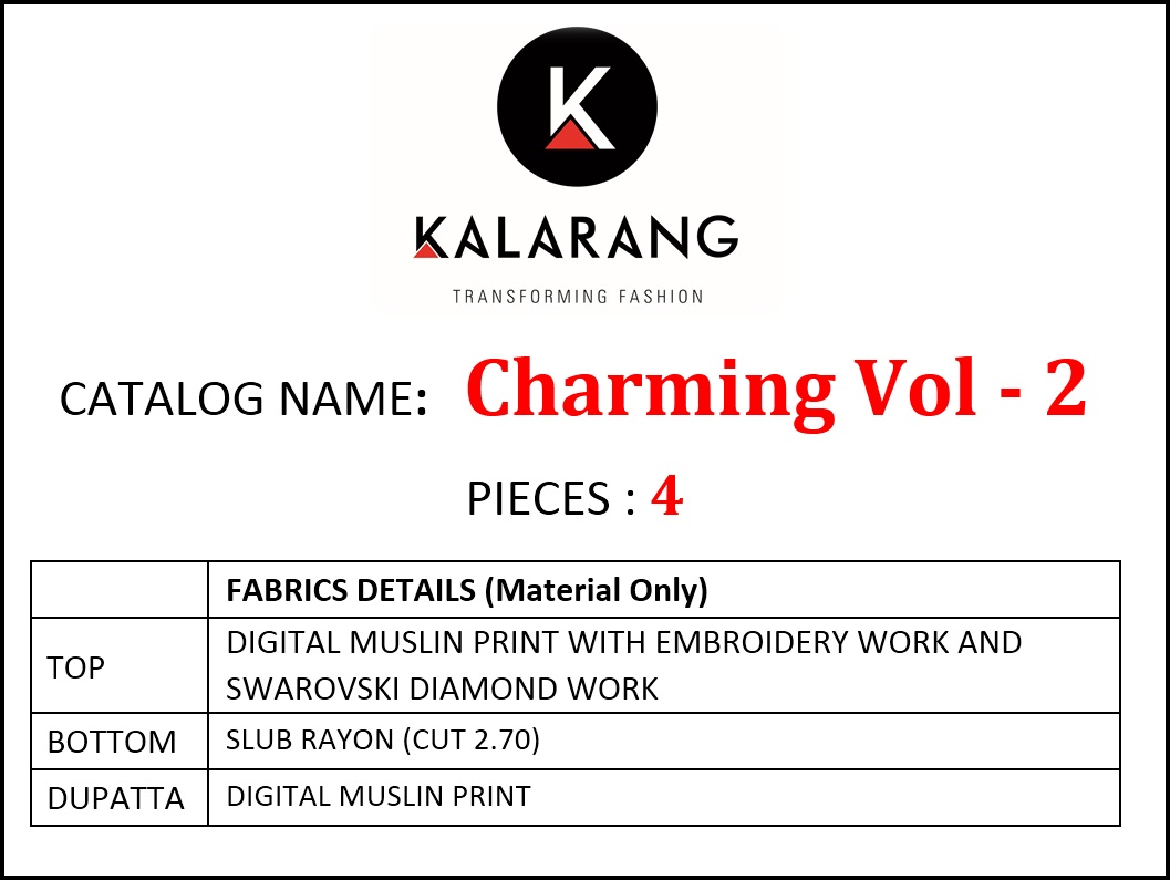 Kalarang charming vol 2 gorgeous stunning look muslin print Embroided diamond work beautifull Salwar suits