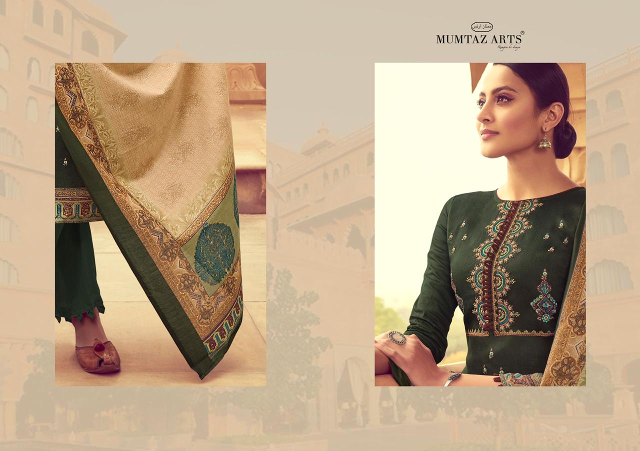 Mumtaz arts naitra moden and trendy look jam satin with kashmiri Embroided Salwar suits