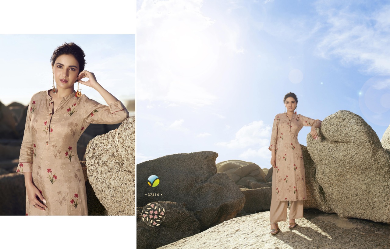 Vinay Fashion trending pure dola silk Jacquard digital printed stylish Kurties with cotton bottom