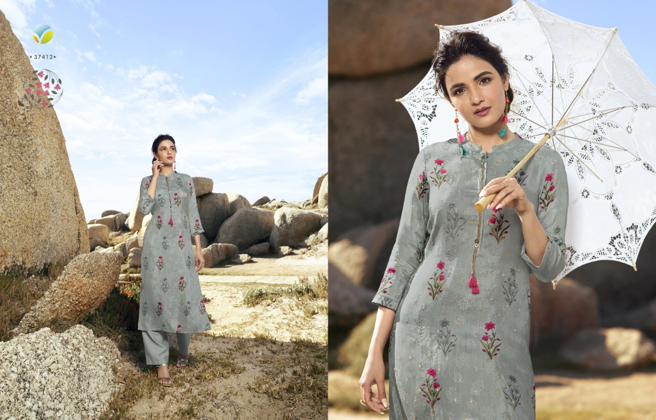 Vinay Fashion trending pure dola silk Jacquard digital printed stylish Kurties with cotton bottom