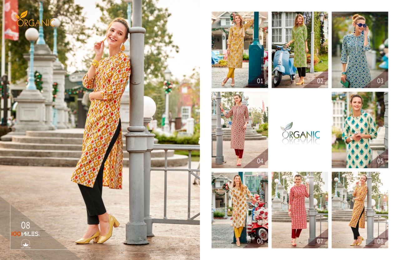 100 miles organic pure cotton printed kurties collection at wholesale rate