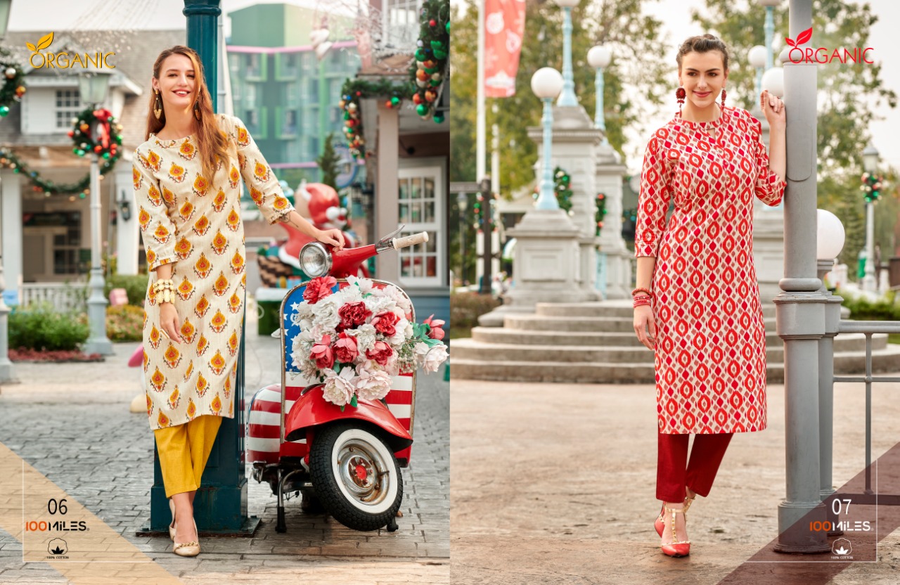 100 miles organic pure cotton printed kurties collection at wholesale rate