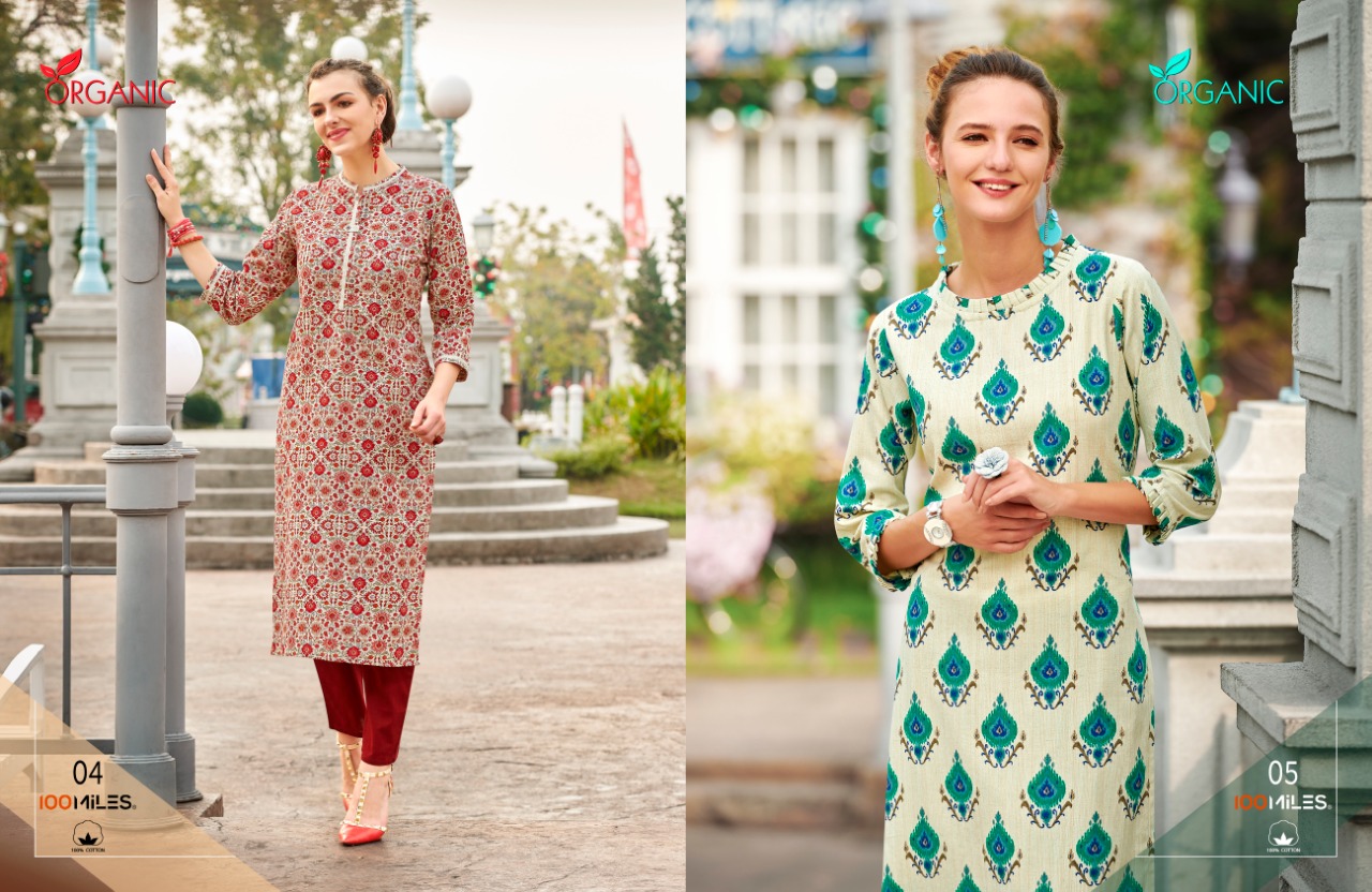 100 miles organic pure cotton printed kurties collection at wholesale rate