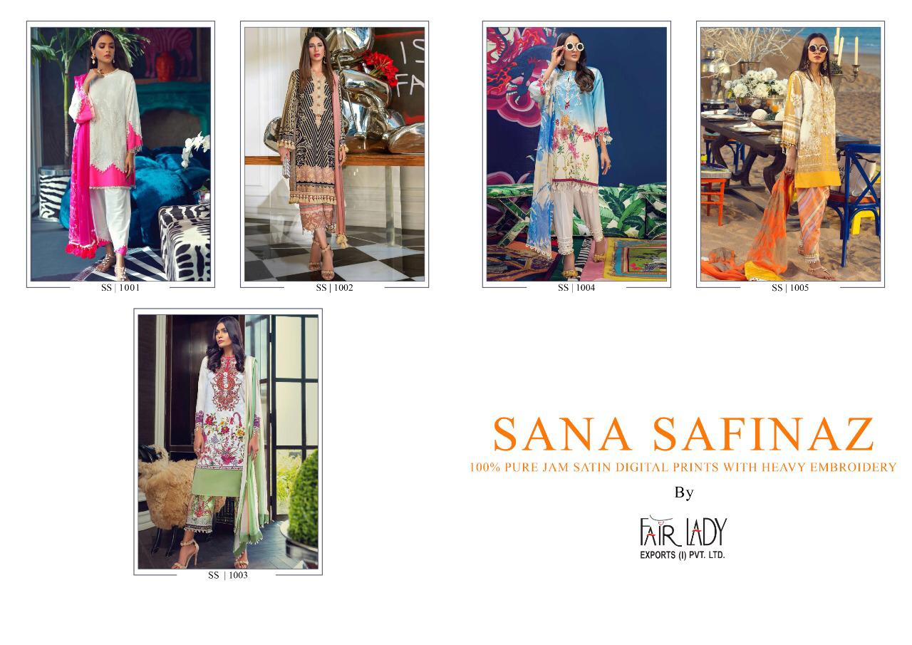 Fairlady Sana safinaz satin stunning look jam satin print Embroided Pakistani concept Salwar suits With cotton duppata