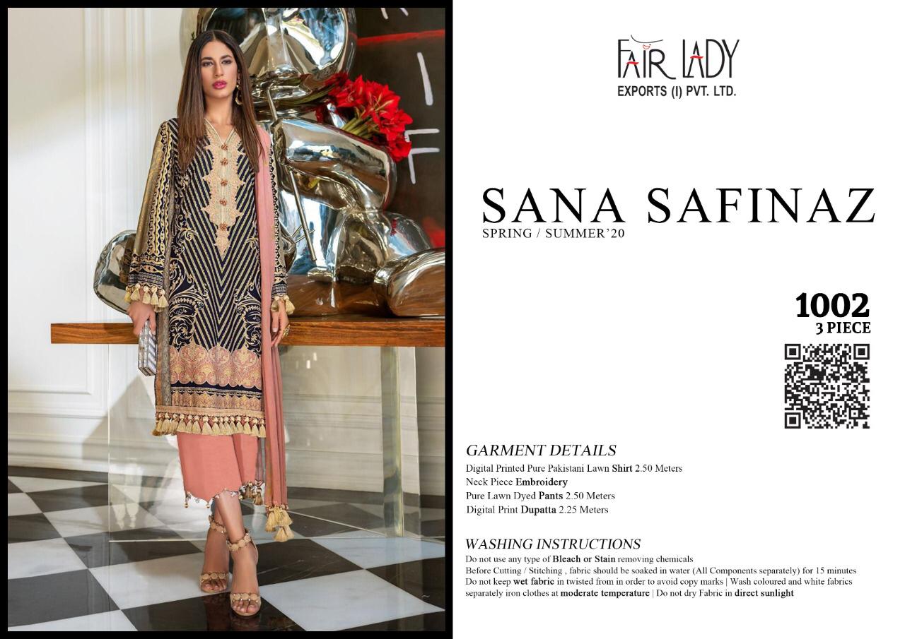 Fairlady Sana safinaz satin stunning look jam satin print Embroided Pakistani concept Salwar suits With cotton duppata