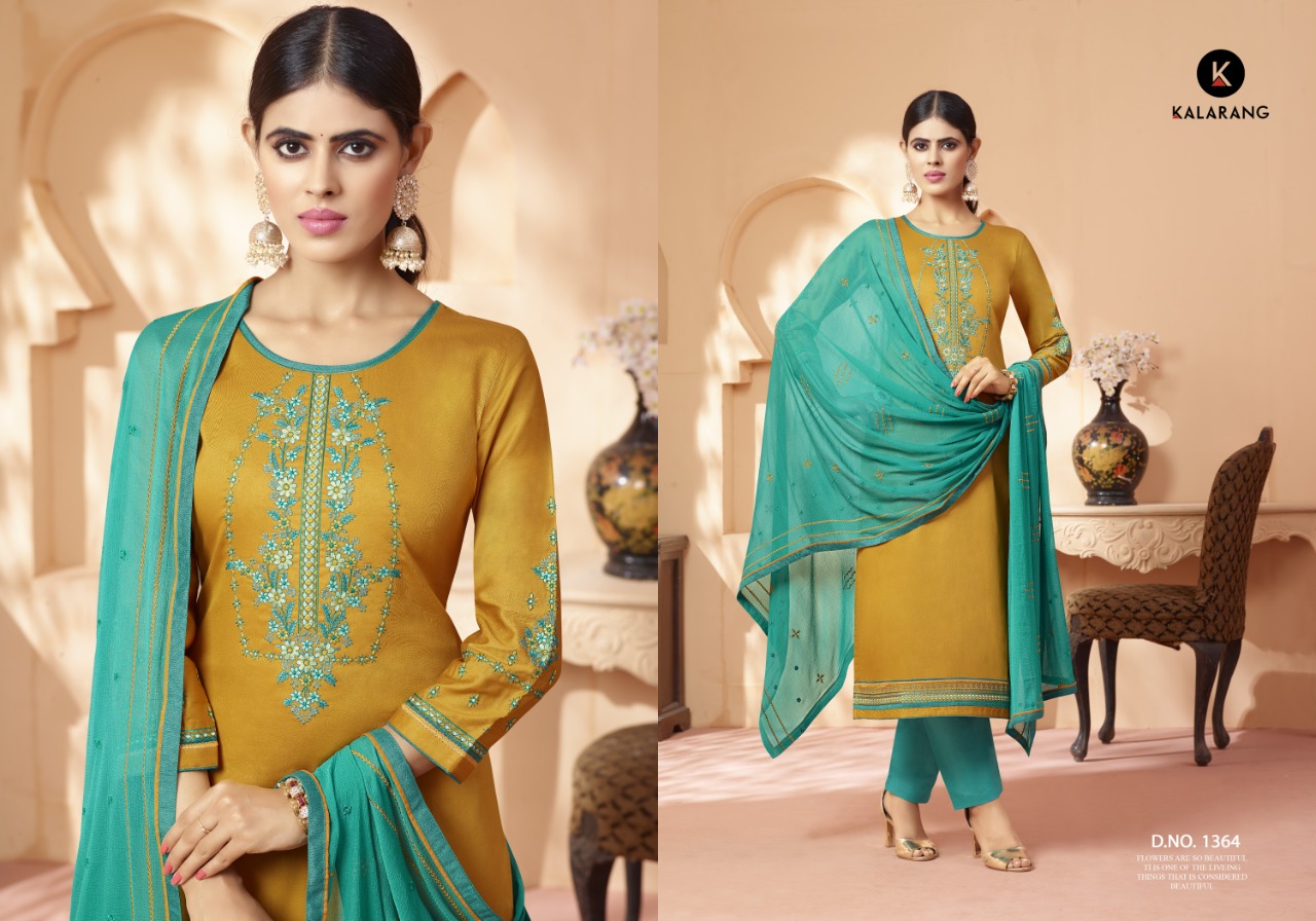 Kalarang sashiya astonishing style jam satin Embroided with sleeve work  Salwar suits