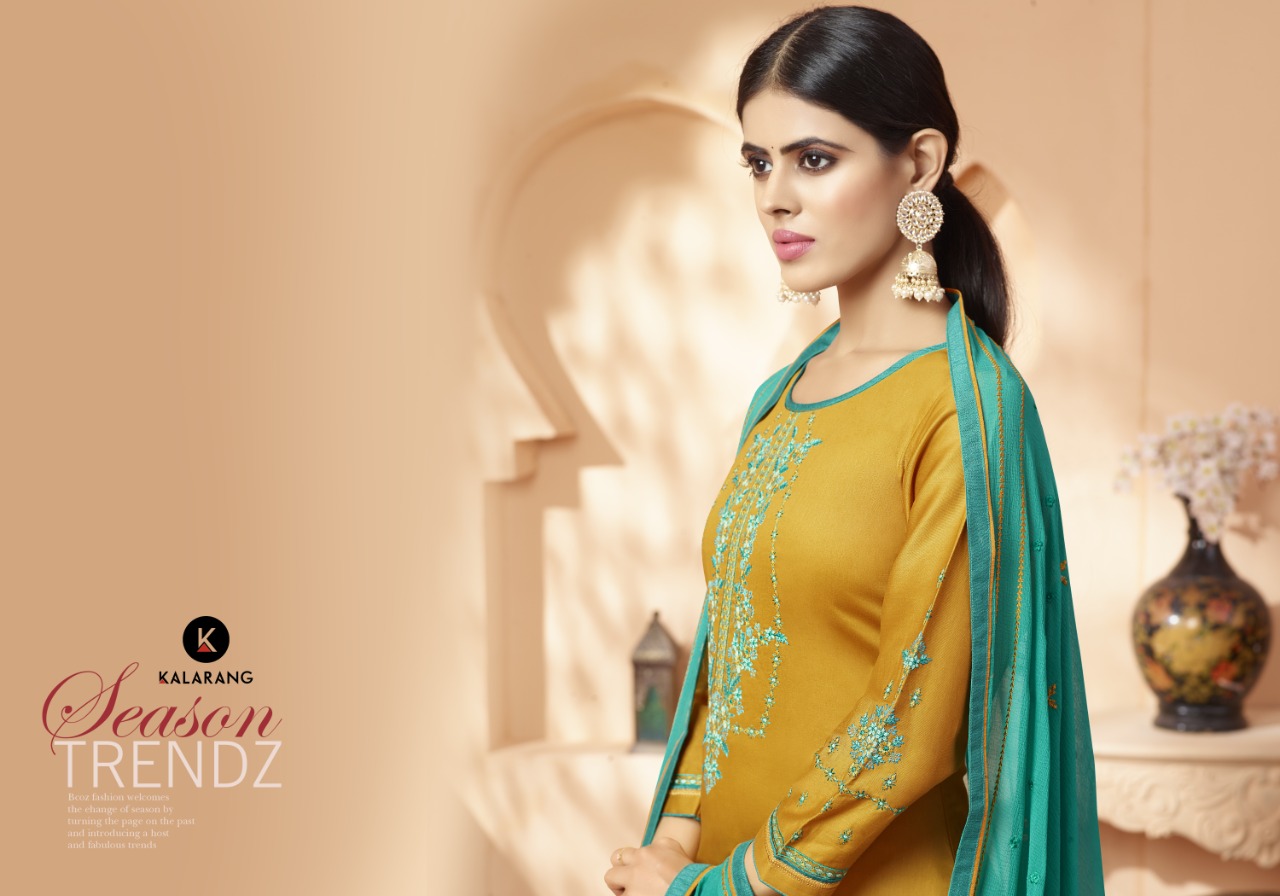 Kalarang sashiya astonishing style jam satin Embroided with sleeve work  Salwar suits