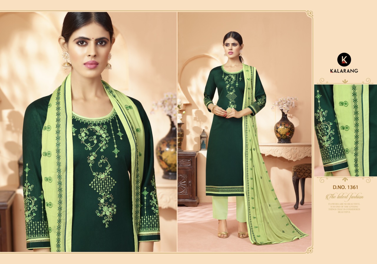 Kalarang sashiya astonishing style jam satin Embroided with sleeve work  Salwar suits