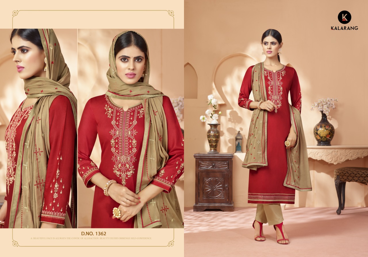 Kalarang sashiya astonishing style jam satin Embroided with sleeve work  Salwar suits